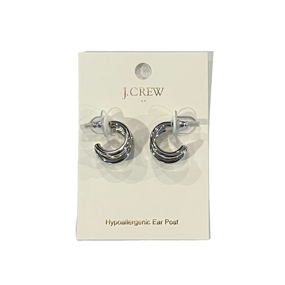 NWT J. Crew Silver Triple Hoop Earrings - Picture 2 of 6
